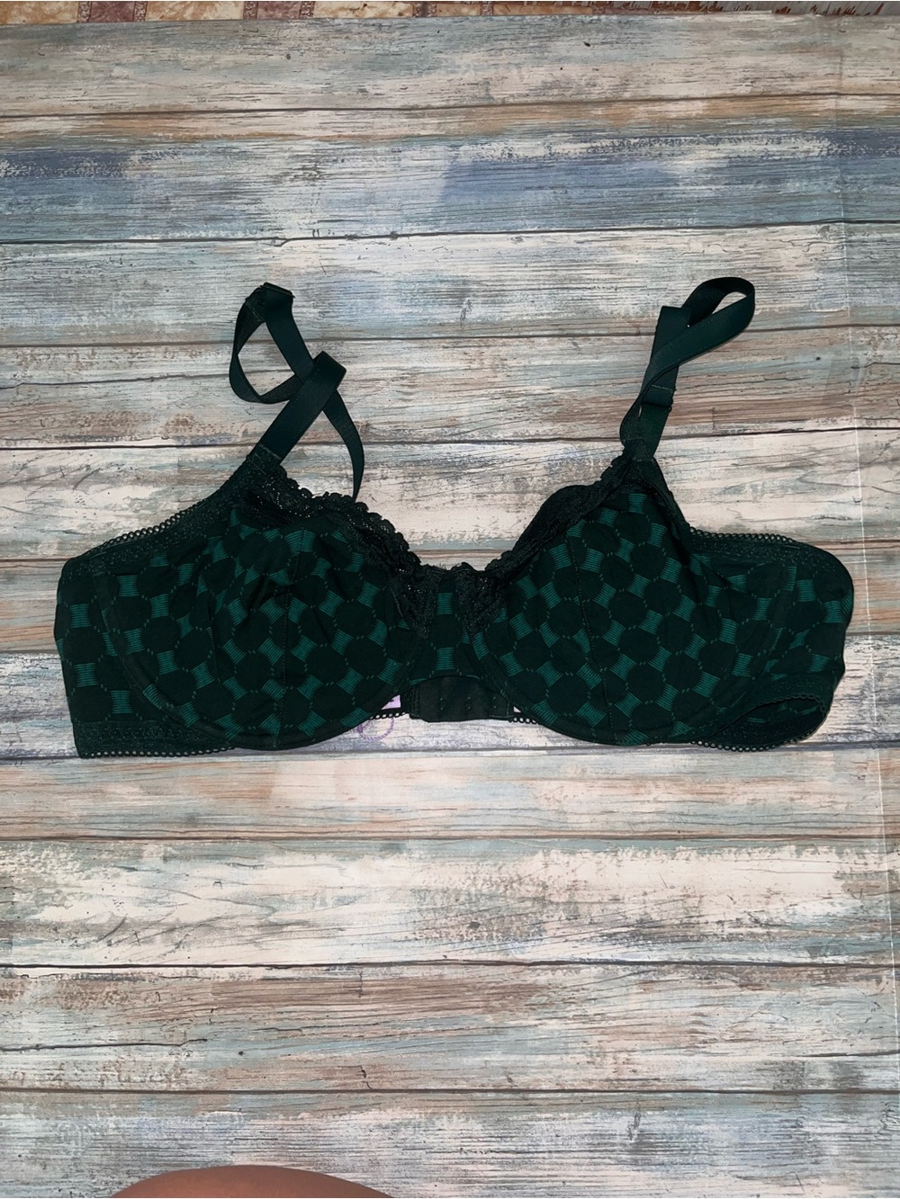 NWT Savage X Fenty Cotton Essentials Lace Trim Unlined Bra Green 42DD - Picture 2 of 6